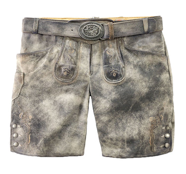 MADDOX Kurze Damen Lederhose "Dafne" mit Gürtel | Stein Grau
