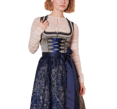 Krüger MADL Dirndl "Isi" mit Spitzenschürze 415367 | Blau 60cm