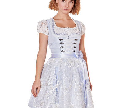 Krüger MADL Dirndl "Samantha" mit Spitzenschürze 419167 | Hellblau 50cm