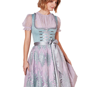 Krüger MADL Dirndl "Mera" mit Spitzenschürze 416667 | Türkis Flieder 60cm