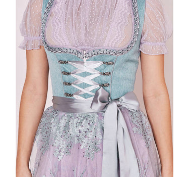 Krüger MADL Dirndl "Mera" mit Spitzenschürze 416667 | Türkis Flieder 60cm