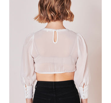 Krüger Collection 3/4 Arm Dirndlbluse "Felia" mit Spitze 214467 | Ecru
