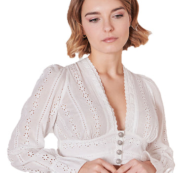 Krüger Collection Langarm Dirndlbluse "Delilah" mit Lochspitze 212266 | Ecru