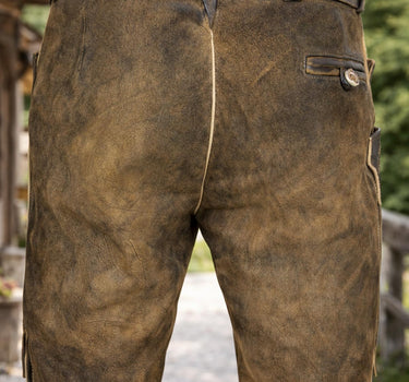 MADDOX Kurze Lederhose "Endorf" mit Gürtel und Hirschstickerei | Antik Ziller