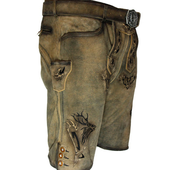 MADDOX Kurze Herren Lederhose "Felixsee" mit Gürtel | Antik H. Antik