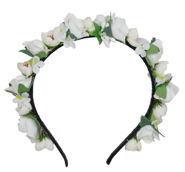 Blumen Haarreif "Sabia" mit Rosen und Blüten | Creme Weiß