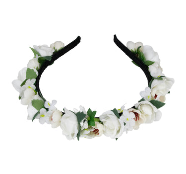 Blumen Haarreif "Sabia" mit Rosen und Blüten | Creme Weiß
