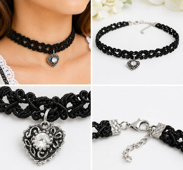 LUISIA® Spitzen Kropfband "Malina" mit Herzanhänger | Schwarz