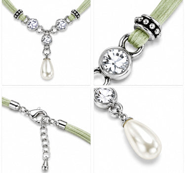 LUISIA® Halskette "Cami" mit Kristallen von Swarovski® und Perle | Lindgrün