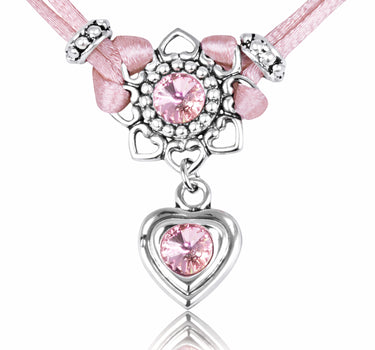 LUISIA Halskette "Chiara" mit Herzblüte, Strassherz und Premium Kristallen | Altrosa
