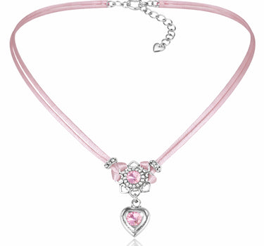 LUISIA Halskette "Chiara" mit Herzblüte, Strassherz und Premium Kristallen | Altrosa