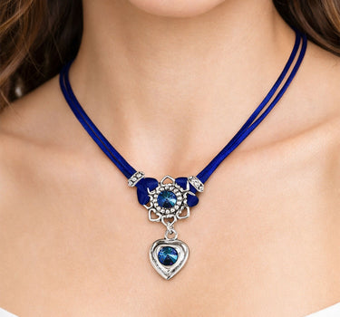 LUISIA® Halskette "Chiara" Herzblüte - Kristalle von Swarovski® | Marineblau