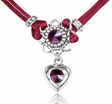 LUISIA Halskette "Chiara" mit Herzblüte, Strassherz und Premium Kristallen | Bordeaux