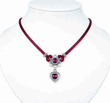 LUISIA Halskette "Chiara" mit Herzblüte, Strassherz und Premium Kristallen | Bordeaux