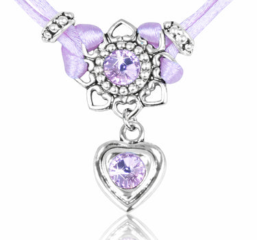 LUISIA Halskette "Chiara" mit Herzblüte, Strassherz und Premium Kristallen | Flieder