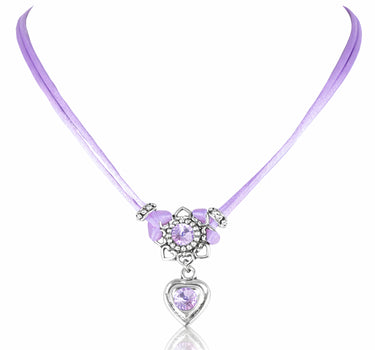 LUISIA Halskette "Chiara" mit Herzblüte, Strassherz und Premium Kristallen | Flieder