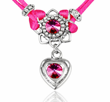 LUISIA Halskette "Chiara" mit Herzblüte, Strassherz und Premium Kristallen | Pink