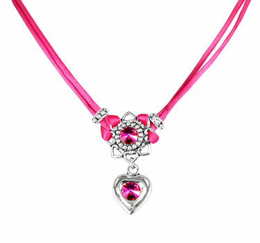LUISIA Halskette "Chiara" mit Herzblüte, Strassherz und Premium Kristallen | Pink