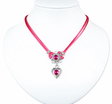 LUISIA Halskette "Chiara" mit Herzblüte, Strassherz und Premium Kristallen | Pink