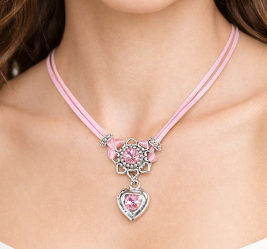 LUISIA Halskette "Chiara" mit Herzblüte, Strassherz und Premium Kristallen | Rosa