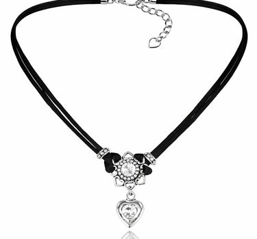 LUISIA Halskette "Chiara" mit Herzblüte, Strassherz und Premium Kristallen | Schwarz