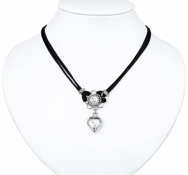 LUISIA Halskette "Chiara" mit Herzblüte, Strassherz und Premium Kristallen | Schwarz