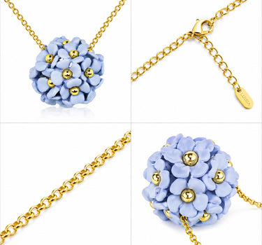 LUISIA® Halskette "Mia" mit Blüten Kugel - 16 Karat vergoldet | Hellblau