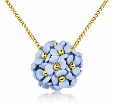 LUISIA® Halskette "Mia" mit Blüten Kugel - 16 Karat vergoldet | Hellblau