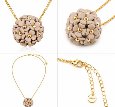 LUISIA® Halskette "Mia" mit Blüten Kugel - 16 Karat vergoldet | Altrosa