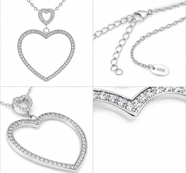 LUISIA® Lange Edelstahl Halskette 80cm - Herz-Anhänger mit Strass | Silber
