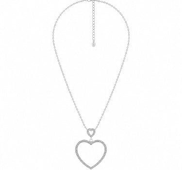 LUISIA® Lange Edelstahl Halskette 80cm - Herz-Anhänger mit Strass | Silber
