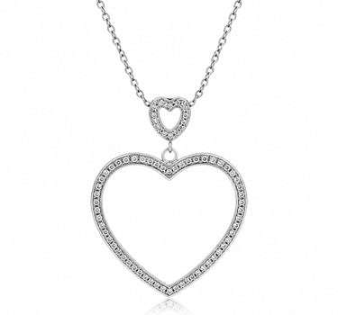 LUISIA® Lange Edelstahl Halskette 80cm - Herz-Anhänger mit Strass | Silber