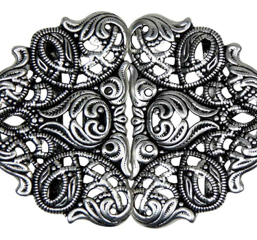 Dirndlschürzenschließe "Bennett" mit Ornamenten Halbrund 51466 Asi - Steg 3 cm - Altsilber