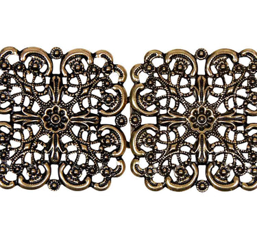 Dirndlschürzenschließe "Bonnie" mit Blumen Ornamenten Eckig 51450 Ago - Steg 3 cm - Altgold
