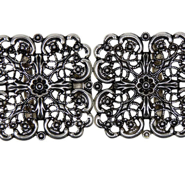Dirndlschürzenschließe "Bonnie" mit Blumen Ornamenten Eckig 51450 Asi - Steg 3 cm - Altsilber