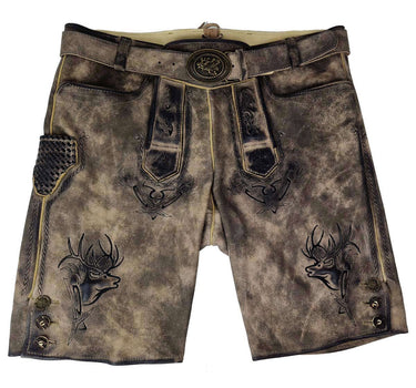 MADDOX Kurze Lederhose "Urgsee" mit Hirschstickerei | Marmor