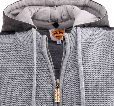 MADDOX Herren Trachten Strickjacke "Bruneck" mit Kapuze | Grau