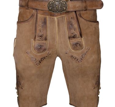 MADDOX Kurze Herren Lederhose "Hopfensee" mit Gürtel | Antik Creme