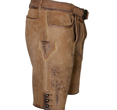 MADDOX Kurze Herren Lederhose "Hopfensee" mit Gürtel | Antik Creme