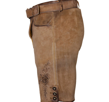 MADDOX Kurze Herren Lederhose "Hopfensee" mit Gürtel | Antik Creme