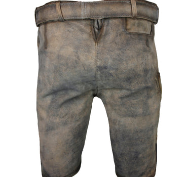 MADDOX Kurze Herren Lederhose "Horn" mit Gürtel | Antik W. Grau