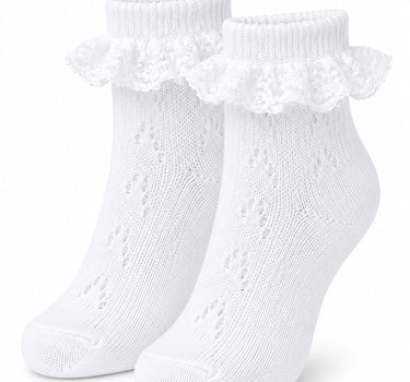 Kinder Trachten Rüschen Socken Häkellook Ajour 11042 | Weiß