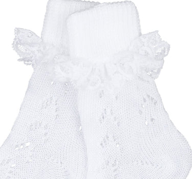 Kinder Trachten Rüschen Socken Häkellook Ajour 11042 | Weiß
