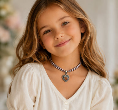 LUISIA® Kinder Halskette "Kariert mit Herz" mit Kristallen von Swarovski® | Braun