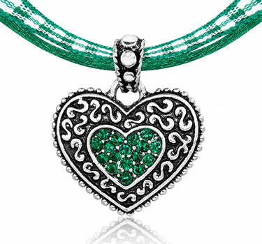 LUISIA® Kinder Halskette "Kariert mit Herz" mit Kristallen von Swarovski® | Dunkelgrün