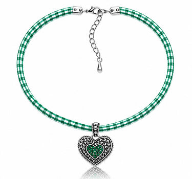 LUISIA® Kinder Halskette "Kariert mit Herz" mit Kristallen von Swarovski® | Dunkelgrün