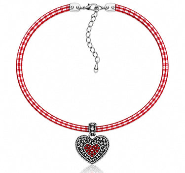 LUISIA® Kinder Halskette "Kariert mit Herz" mit Kristallen von Swarovski® | Dunkelrot