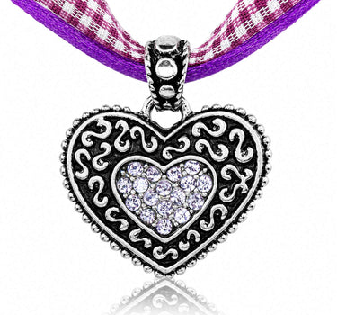 LUISIA® Kinder Halskette "Kariert mit Herz" mit Kristallen von Swarovski® | Lavendel
