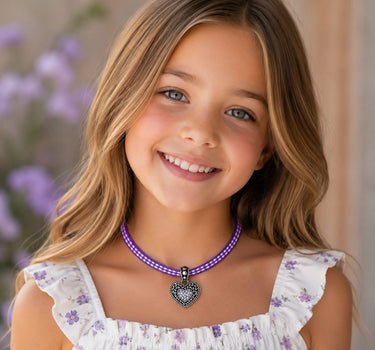 LUISIA® Kinder Halskette "Kariert mit Herz" mit Kristallen von Swarovski® | Lavendel