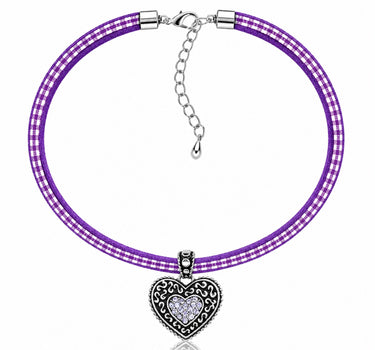 LUISIA® Kinder Halskette "Kariert mit Herz" mit Kristallen von Swarovski® | Lavendel